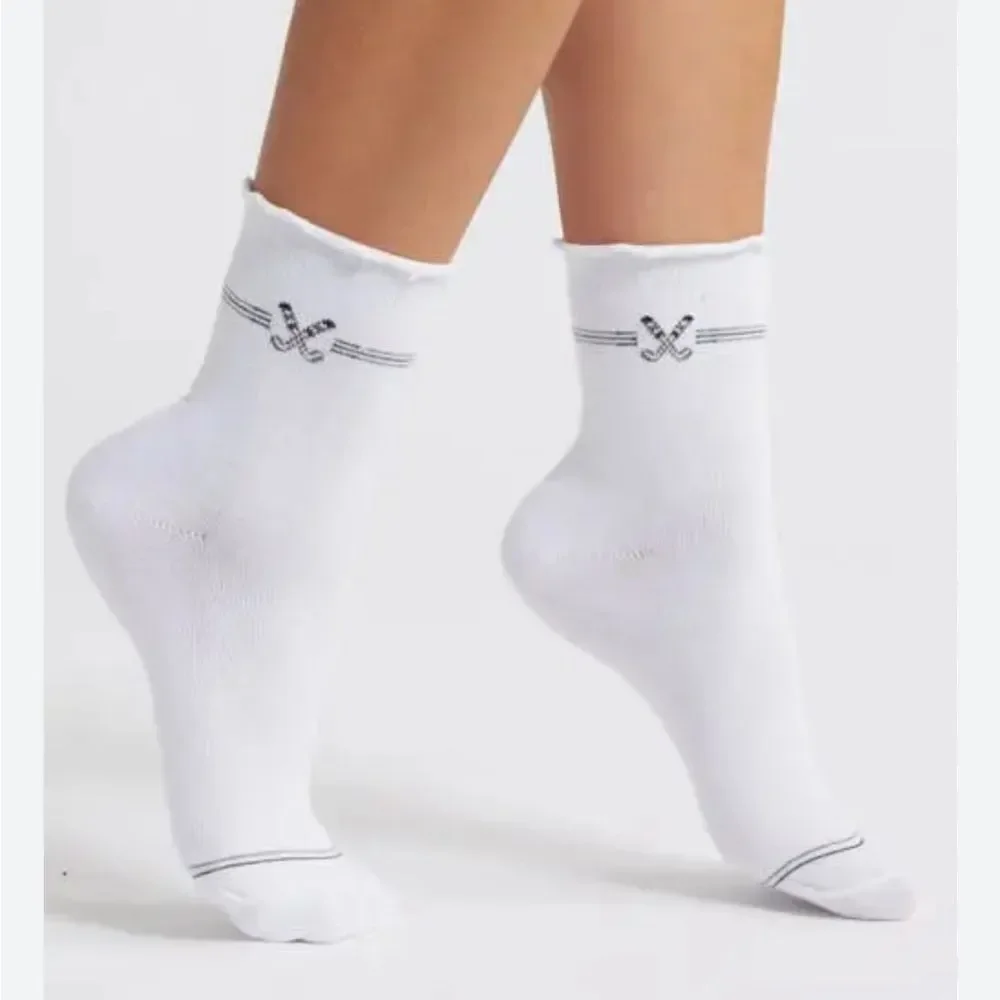 STEMS bundle crew  Golf Lettuce Edge Ankle Socks - White Winter plush cable grey